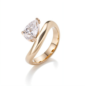 Anillo de compromiso de vástago trenzado de oro de 18 quilates con diamante de laboratorio de corte de pera certificado GIA respetuoso con el medio ambiente al por mayor - Product Image 1