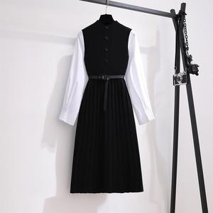 Abito da donna personalizzato autunno inverno elegante in maglia Vestidos Largos De Mujer a maniche lunghe plissettato a maglia abito da ufficio per le donne - Product Image 4