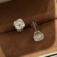 Изысканные ювелирные серьги, эффектные винтажные серьги из золота 18к/14к с выращенными в лаборатории бриллиантами 2 карата DE VVS IGI огранки «кушон», женские серьги-пусеты.