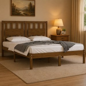 <span class=keywords><strong>Letto</strong></span> Moderno Europeo in Legno di Pino Massiccio con Contenitore, Marrone Miele, 200x200cm, Design Salvaspazio per Camere Piccole - Product Image 1