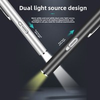 Lampe torche LED rechargeable en acier inoxydable, double lumière jaune et blanche, indice de protection IP65, design ultra-fin, autonomie 6-8h, pour infirmières et personnel hospitalier
