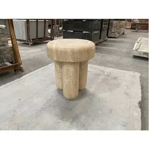 HZX Unique Tripod Design Italian Style Nodic Home Furniture Round Natural Stone Travertine Side Table Travertine Chair