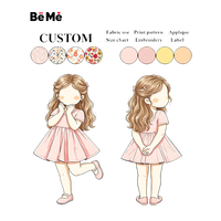 Nouvelle robe d'été pour fillettes, col rond, manches courtes, broderie de feuilles roses, robe décontractée pour enfants, robe tourbillonnante, OEM ODM personnalisé