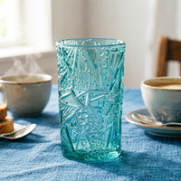 Gobelets à vin en verre turquoise faits à la main de luxe, design géométrique en relief, sans plomb, capacité de 320 ml, lavables au lave-vaisselle, écologiques