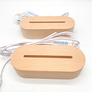 Luz de noche 3D, diseño nórdico, Base USB ovalada redonda, lámpara de escritorio, Base LED de madera para placa acrílica, luz de noche - Product Image 3