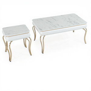 Ensemble de tables basses modernes avec plateau en faux marbre et pieds en métal doré, meubles de salon - Product Image 1