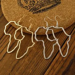 Lega di moda all'ingrosso con orecchini pendenti con mappa africana placcata in oro e argento per fornitore di donne