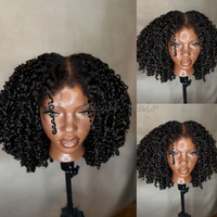 Perruques de cheveux humains Raw Pixie Curl 4C avec bordures naturelles, perruque frontale HD en dentelle, cheveux vierges alignés, perruque bouclée en dentelle frontale