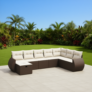 ชุดโซฟาสวนกลางแจ้งแบบโมดูลาร์ ดีไซน์หรูหรา สีน้ำตาล ทำจากหวายโพลี พร้อมเบาะโฟมความหนาแน่นสูง - Product Image 2