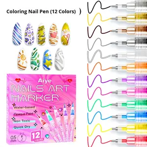 Ensemble de stylos pour nail art en plastique coloré DIY avec plaque à ongles, dessin au trait, pointillage, peinture acrylique, stylo <span class=keywords><strong>liner</strong></span> et colle - Product Image 2