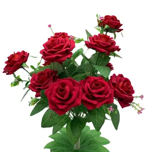 Grosir kualitas tinggi murah wol merasa dekorasi kustom bunga mawar buatan pesta penuh warna kerajinan