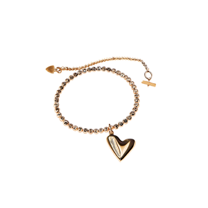 Fashion <b>Beaded</b> <b>Bracelet</b> 316L Stainless Steel PVD <b>Gold</b> Plating Heart Pendant Sustainable Resistant Jewelry - Product Image 2