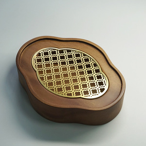 Walnut Wood Copper Teapot Holder 18x14x4cm Traditional Chinese <b>Tea</b> <b>Set</b> Dry Brewing Base Office Study Use - Product Image 4