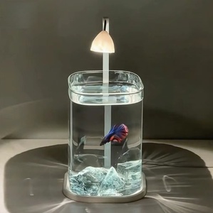 <span class=keywords><strong>Acquario</strong></span> per Pesci Betta Super Bianco, Piccolo e Creativo, Decorazione da Tavolo per Soggiorno, Illuminazione per Osservazione, Realizzato Interamente a Mano - Product Image 2