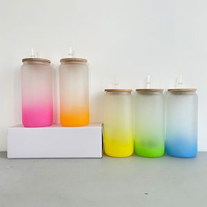 Grande bouteille de bière en verre sublimation, 1 pièce, verre dégradé givré 16oz 20oz avec couvercle en bambou et paille pour impression à faire soi-même - Product Image 1
