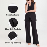 Costume formel pour femmes grandes tailles, veste sans manches à revers, pantalon large à taille haute, ensemble de 2 pièces pour le bureau et les occasions professionnelles