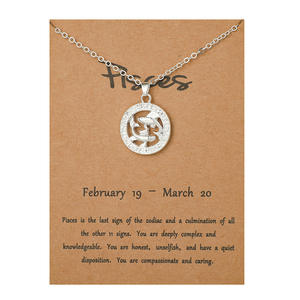 Collana con Ciondolo Zodiacale in Lega Traforata, <span class=keywords><strong>Segni</strong></span> Astrologici Acquario Leone Scorpione Toro Bilancia, 12 Costellazioni - Product Image 1