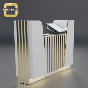 โต๊ะรับแขกสีทองแบบกำหนดเองพร้อมเคาน์เตอร์ต้อนรับแบบ <span class=keywords><strong>L</strong></span>-Shap แผนกต้อนรับส่วนหน้าสำหรับโต๊ะต้อนรับแคชเชียร์สีขาวแวววาว - Product Image 3