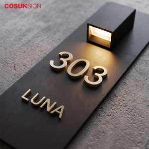 <span class=keywords><strong>Plaque</strong></span> de porte d'hôtel moderne en 3D, base en tôle, numéro de chambre en acier inoxydable en relief - Product Image 5
