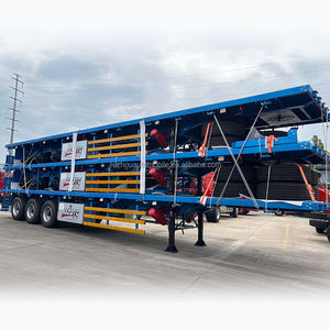 JOZOTG 3 4 <span class=keywords><strong>essieux</strong></span> 30 50 tonnes 20 pieds 40 pieds Suspension pneumatique à pneu unique Essieu avant élévateur semi-<span class=keywords><strong>remorque</strong></span> à plat pour l'Arabie saoudite - Product Image 1