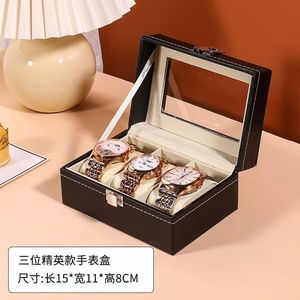Boîte de rangement pour montres en cuir, 6 emplacements avec serrure, boîte à bijoux rectangulaire pour usage domestique - Product Image 2