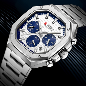 Montre CURREN 8459, marque haut de gamme, design unique, cadran carré, bracelet en acier inoxydable, nouvelle montre chronographe à quartz décontractée pour homme. - Product Image 3