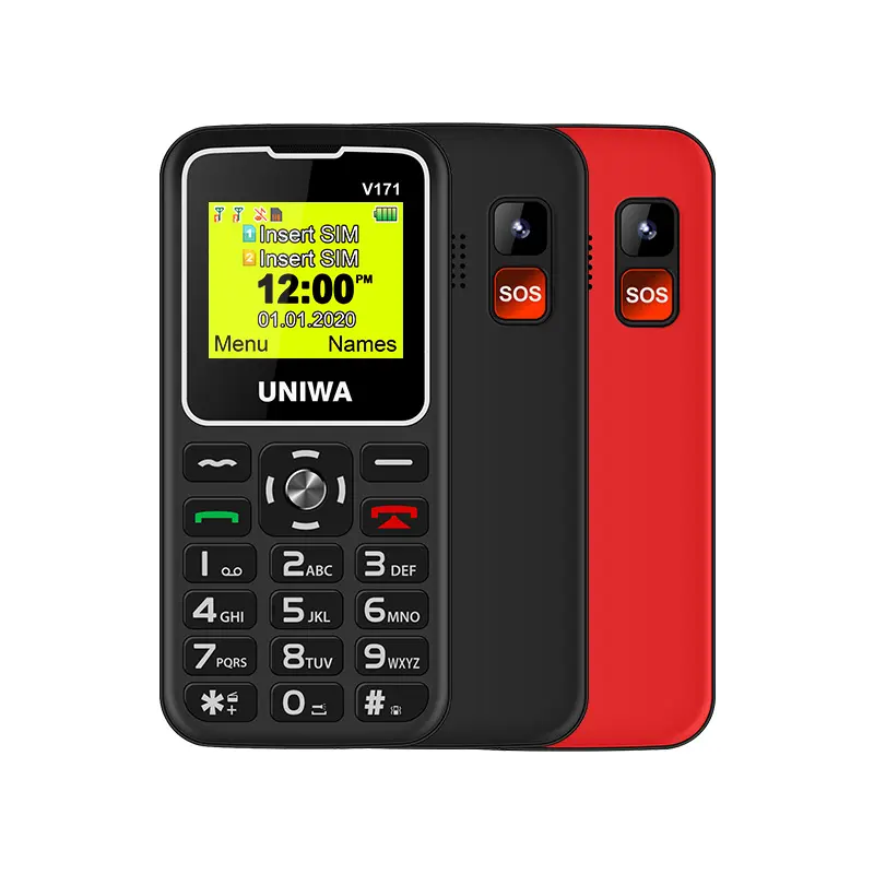 Ucuz cep telefonu UNIWA V171 büyük düğme telefon çift SIM kilidi cep telefonları SOS fonksiyonu ile