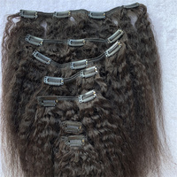Extensions de cheveux à clipser sans couture de qualité supérieure 2024, noir naturel, texture Kinky Straight, extensions de cheveux Kinky Straight