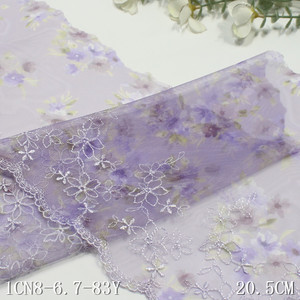Elegante <span class=keywords><strong>Tulle</strong></span> Morbido <span class=keywords><strong>Colorato</strong></span> Stampato Larghezza 20CM con Ricamo Floreale Viola Chiaro, Bordatura in Pizzo Voile per Lingerie Femminile - Product Image 4