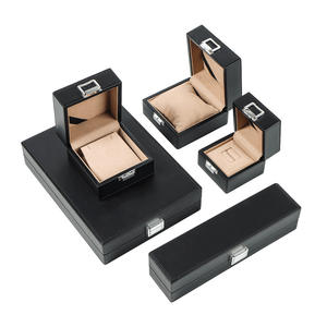High-end <b>black</b> and brown <b>leather</b> jewelry box for storing diamond and colored gemstone rings and necklaces - in stock now - Product Image 2