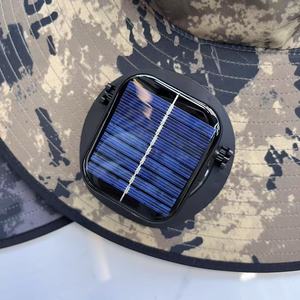 Vente en gros d'été Ventilateurs solaires Chapeau de pêche Chapeau de pêcheur à grand bord pour l'extérieur Chapeau de soleil avec deux ventilateurs Batterie 800MA - Product Image 6