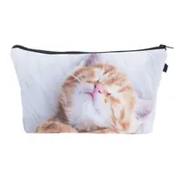 Tas Rias Kucing Tidur Lucu untuk Pria Wanita, Tas Pemegang Sikat Bercetak 3D, Kantong Kosmetik Tempat Paspor untuk Perjalanan Portabel