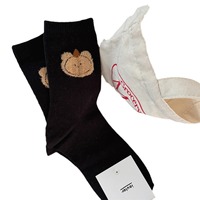 Chaussettes mi-mollet à hauteur du genou en coton floqué à motif dessin animé pour femmes, printemps/automne