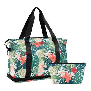Aloha Hawaiian Lifestyle Custom Tropical Flower Design Travel Foldable Bags Lightweight Large Sport Duffel Bag With Makeup Pouch - Product Image 1