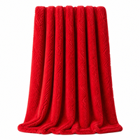 Jeté de lit de luxe rouge en fausse fourrure de lapin sculptée en 3D, double couche, épais et chaud, jacquard de Noël, peluche d'hiver, cadeau