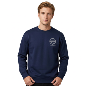 Unisex Solid <b>Navy</b> Blue Crew Neck <b>Sweatshirt</b> Casual Long Sleeve Pullover Top - Product Image 2