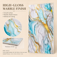Panneau mural en PVC brillant MORLENX Aqua White Gold Agate UV Marble Sheet pour projets d'aménagement de resorts de luxe