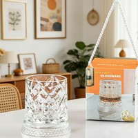 Verre à shot luxueux fait main, écologique, gravé de cristaux et de diamants, avec base rotative lumineuse, 260 ml, style américain