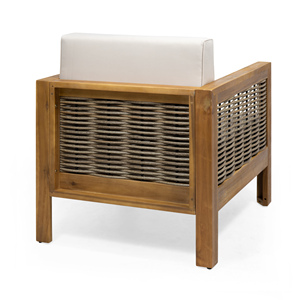 Modern Teak Outdoor Dining Chair-<b>Rope</b> <b>Light</b> Gray Cushion Waterproof Garden Patio Furniture with Wood Legs - Product Image 6