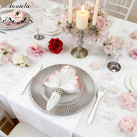 ANNIELU Serviettes Blanches avec Bordure Festonnée Rose, Toucher Coton Doux, Polyester Filé, Réutilisables, Anti-Plis, pour Mariages et Banquets