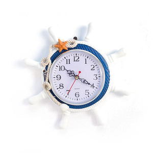 Mediterranean Helmsman Wall <b>Clock</b> Round Pine Quartz Battery Powered Home Decor - Product Image 4