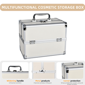 Portable professionnel cosmétique Train Case grande capacité en aluminium Nail Art outil et maquillage boîte stockage Portable maquillage Case - Product Image 3