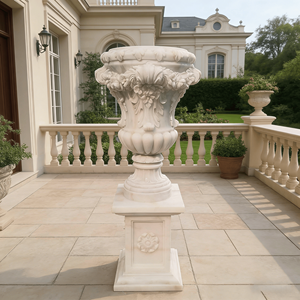 Grandes jardinières en marbre naturel sculpté à la main pour l'extérieur, jardinières en marbre blanc pour le jardin - Product Image 2