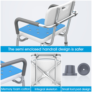 Silla <span class=keywords><strong>de</strong></span> Ducha Antideslizante <span class=keywords><strong>de</strong></span> Aleación <span class=keywords><strong>de</strong></span> Aluminio con Altura Ajustable y Reposabrazos, Adecuada para Personas Mayores en el Hogar - Product Image 2