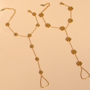 Listo para Enviar: Brazalete <span class=keywords><strong>de</strong></span> Acero Inoxidable con Baño <span class=keywords><strong>de</strong></span> <span class=keywords><strong>Oro</strong></span> <span class=keywords><strong>de</strong></span> <span class=keywords><strong>18K</strong></span> para Mujer, con Anillo <span class=keywords><strong>de</strong></span> Dedo <span class=keywords><strong>de</strong></span> Flor y Cadena <span class=keywords><strong>de</strong></span> <span class=keywords><strong>Esclava</strong></span>, Joyería - Product Image 2
