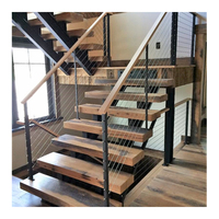 Escalier résidentiel à monopoutre en acier inoxydable et acier galvanisé avec marches en bois, design moderne, durable, sûr et facile à installer en intérieur
