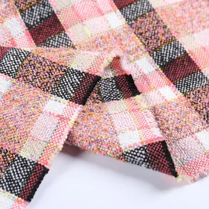 Mode rosa Farbe Garn gefärbt Karo Plaid gewebt Polyester Nylon Metallic Acryl Wolle Mischung Tweed Stoff für Mantel