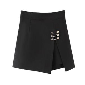 กระโปรงเอวสูงสำหรับผู้หญิงขนาดใหญ่พิเศษสีดำสีทึบพร้อม N7519ติดหมุด - Product Image 4