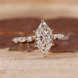 Anillo de compromiso de plata 925 con diamantes CVD VVS cultivados en laboratorio, con piedras laterales y diamante marquesa cultivado en laboratorio, certificado IGI, joyería personalizada. - Product Image 2