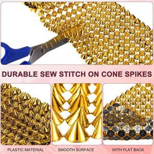 M METERXITY Yards Sew Stitch On Spikes Stud Cone Rows <b>Plastic</b> Gold Spike Rivet With Flat Back Punk Rock Trim Mesh <b>Bead</b> For DIY C - Product Image 2